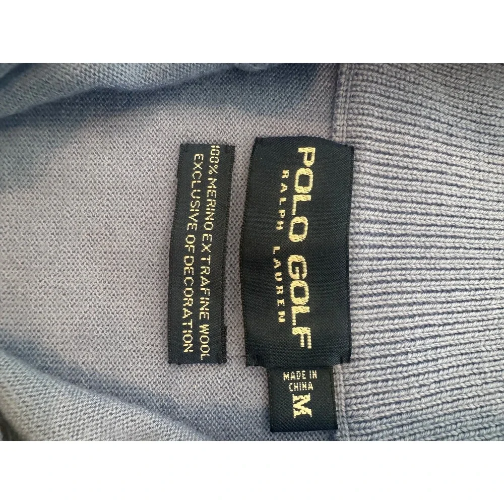 Polo Ralph Lauren Men's Blue Quarter Zip Pullover sweater 100%‎ wool Golf SIze M
